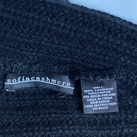 Sofia cashmere black Pom Pom tie poms hat 100% cashmere soft ear warmer … - Picture 6 of 8